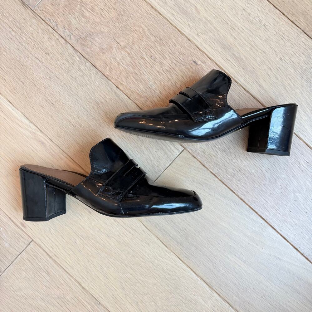Vionic Plaza Annabel Black Patent Leather Block Heel Mules Women’s 8.5